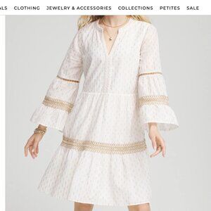 Chico's Crochet-Lace Trim Popover Dress in Alabaster Size US 2 or XS.  NWT